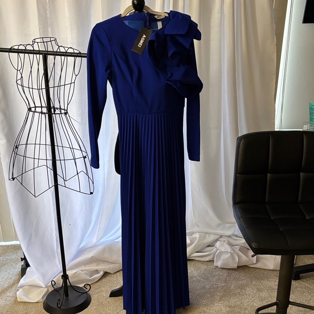 Royal Blue Pleated Women's Maxi Dress (gown)